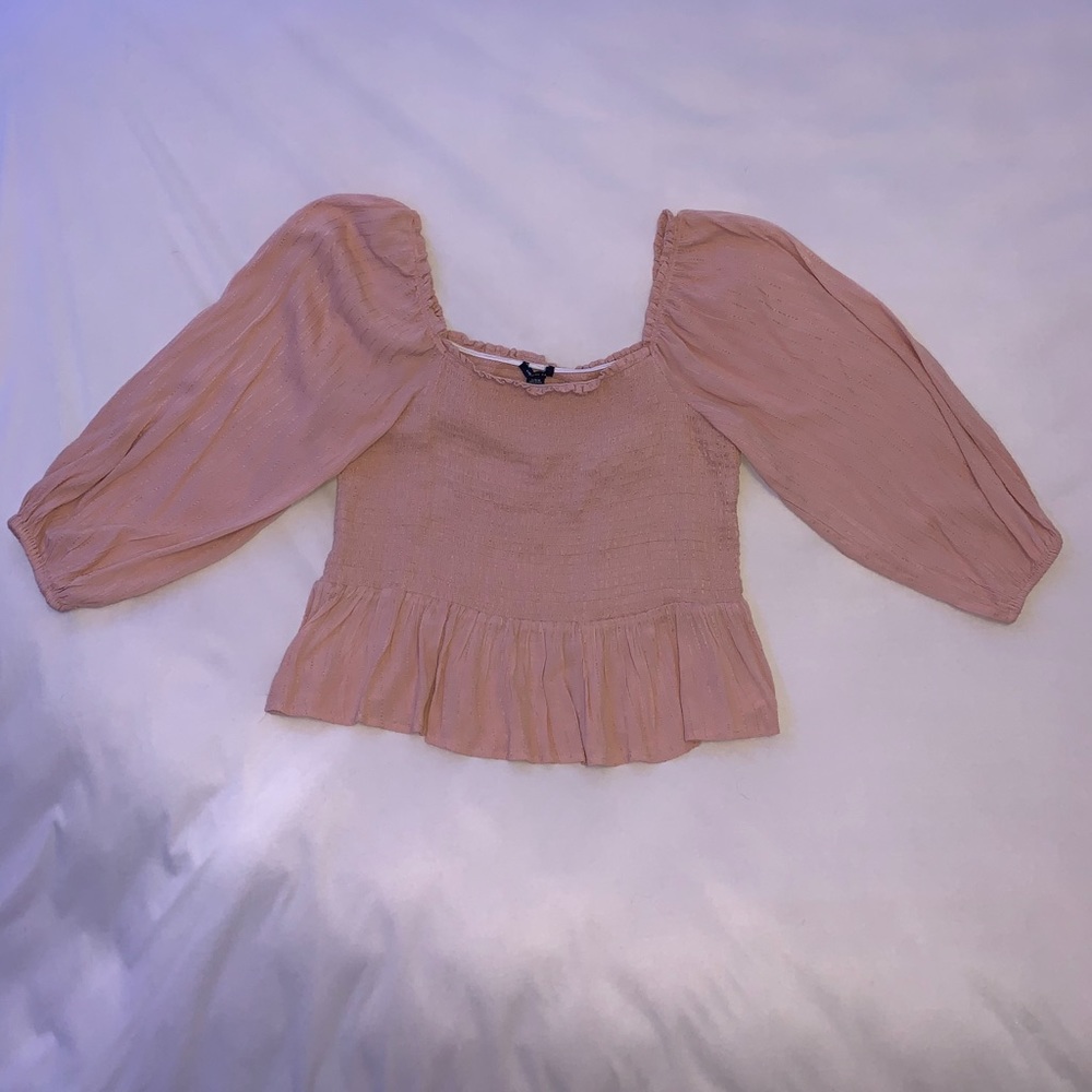 PINK ELASTIC SCRUNCHED SHIRT WITH BALLOON SLEEVES
